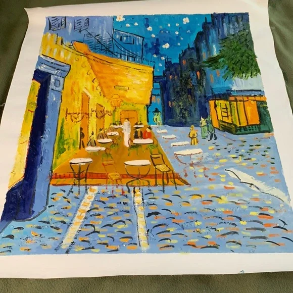 Vibrant cafe street scene. Original oil painting. 20 x 24. Canvas 23.5 x 27 - Picture 1 of 6